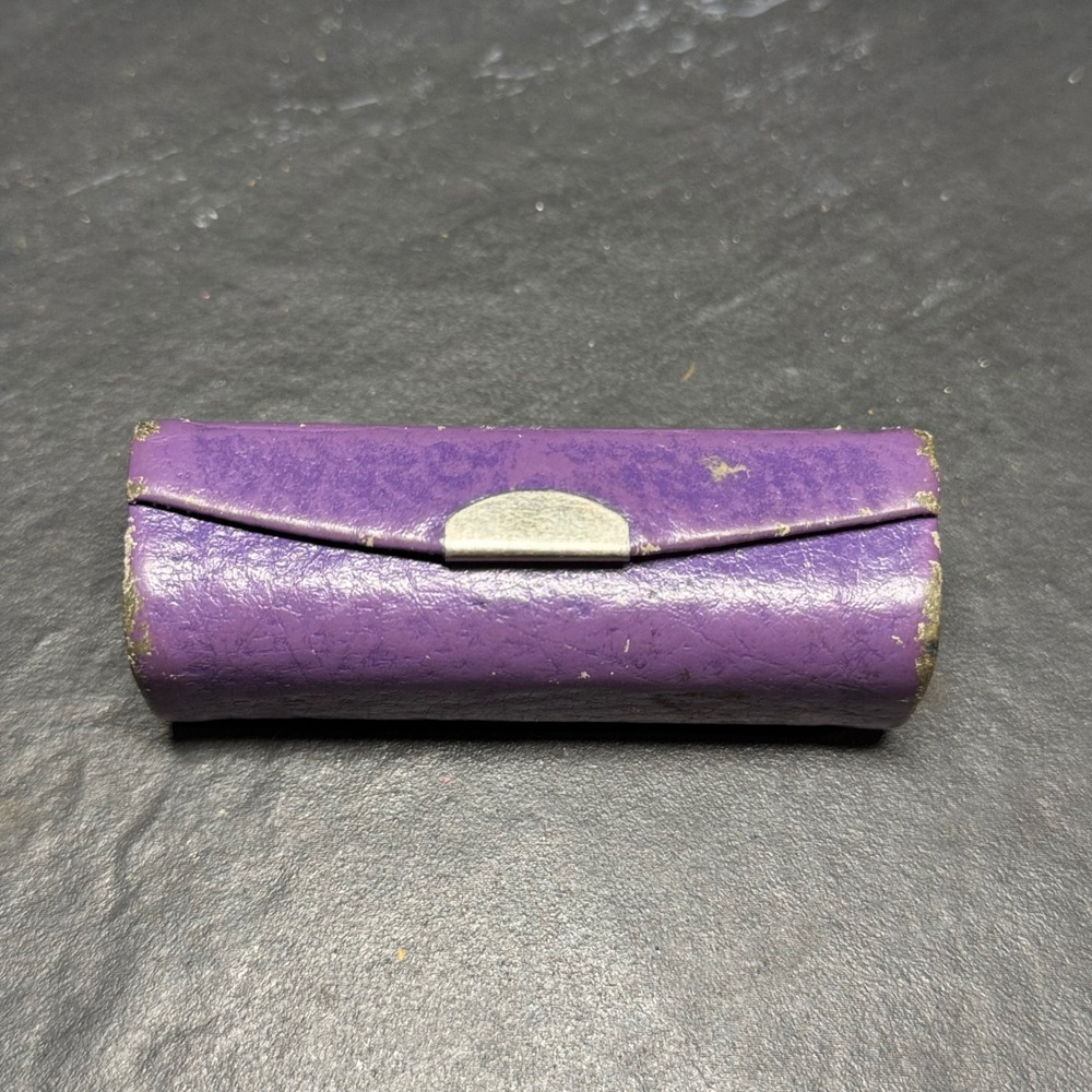 Buxton Vintage Purple Genuine Leather Lipstick Case with Mirror Gold Tone Snap